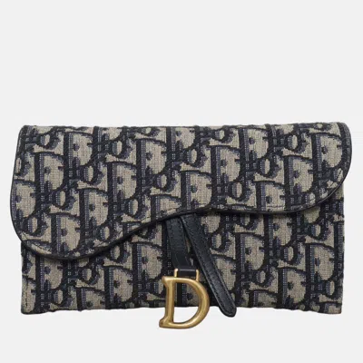Pre-owned Dior Saddle Wallet On Chain In Blue