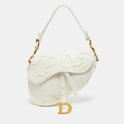 Pre-owned Dior Saddle White Camouflage Embroidered Canvas Shoulder Bag