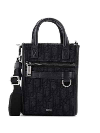 Pre-owned Dior Safari North South Convertible Oblique Canvas Mini Tote Bag In Black