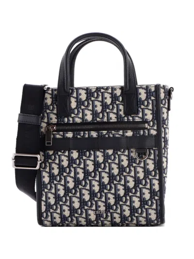 Pre-owned Dior Safari North South Convertible Oblique Canvas Small Tote Bag In Blue