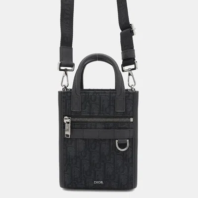 Pre-owned Dior Safari North South Tote Bag Black Jacquard Calf Leather Size Mini