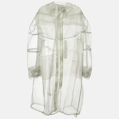 Pre-owned Dior Sage Green Sheer Tulle Hooded Long Jacket M