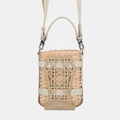 Pre-owned Dior Sahara Basket Bag Beige Rattan Leather Rubber In Sand