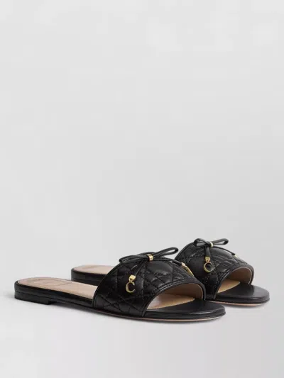 Dior Sandals Open Toe Flat Sole Gold Hardware In Black