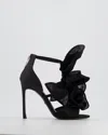 DIOR SATIN AND LACE APPLIQUÉ EVENING ANKLE STRAP HEELS