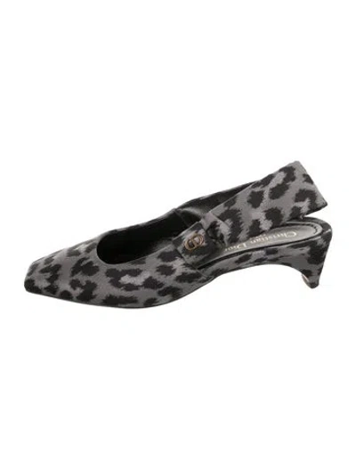 Pre-owned Dior Satin Animal Print Slingback Flats In Grey
