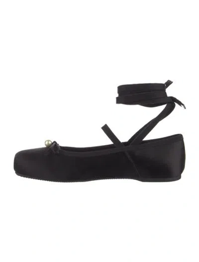 Pre-owned Dior Satin Ballet Flats In Black