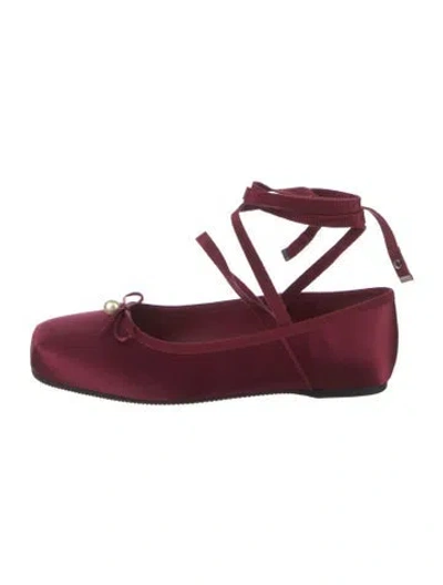 Pre-owned Dior Satin Bow Accents Ballet Flats In Burgundy