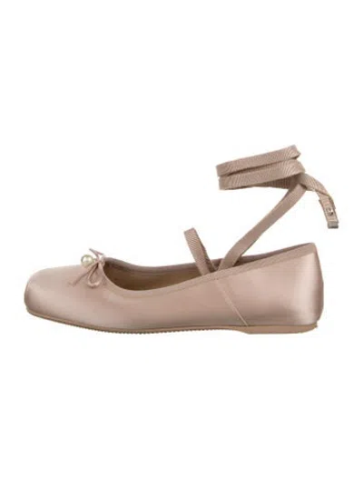 Pre-owned Dior Satin Bow Accents Ballet Flats In Pink