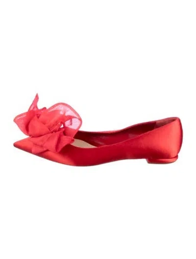 Pre-owned Dior Satin Bow Accents Ballet Flats In Red