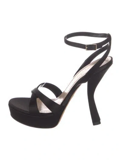Pre-owned Dior Satin Bow Accents Sandals In Black