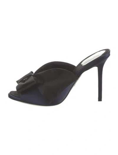 Pre-owned Dior Satin Bow Accents Slides In Blue
