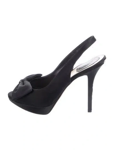 Pre-owned Dior Satin Bow Accents Slingback Pumps In Black