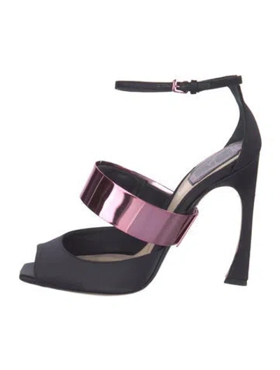 Pre-owned Dior Satin Colorblock Pattern Sandals In Black
