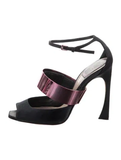 Pre-owned Dior Satin Colorblock Pattern Sandals In Black