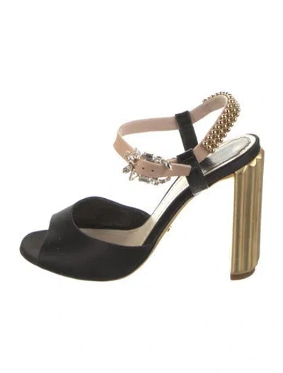 Pre-owned Dior Satin Colorblock Pattern Slingback Pumps In Black