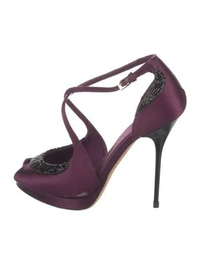 Pre-owned Dior Satin Crystal Embellishments T-strap Pumps In Purple