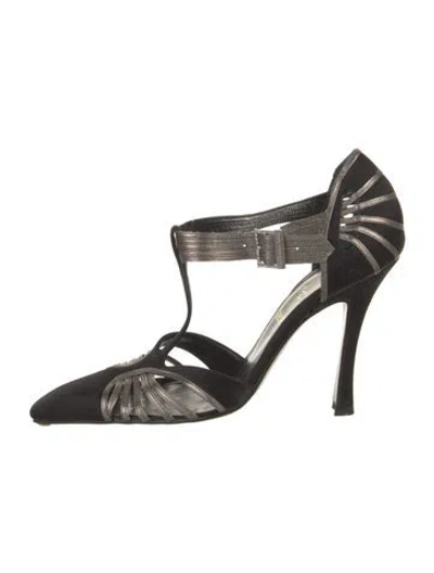 Pre-owned Dior Satin Cutout Accent T-strap Sandals In Black