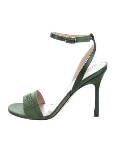Pre-owned Dior Satin Embroidered Accent Sandals In Green