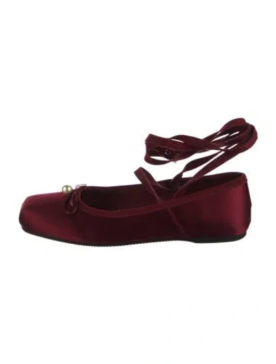 Pre-owned Dior Satin Grosgrain Trim Ballet Flats In Burgundy