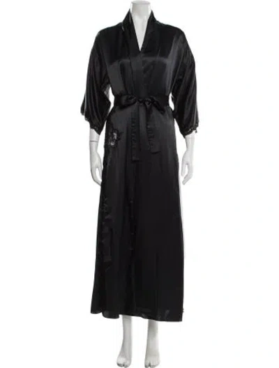 Pre-owned Dior Satin Lace Trim Embellishment Robe In Black