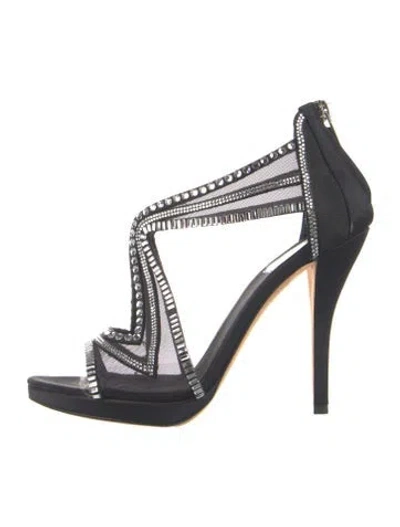 Pre-owned Dior Satin Mesh Accents Sandals In Black