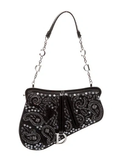 Pre-owned Dior Satin Saddle Pochette Mini Vintage In Black