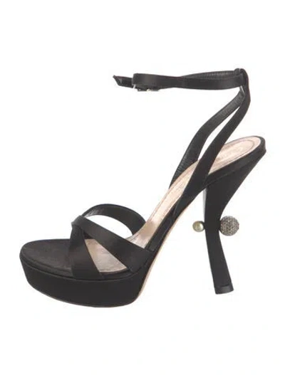 Pre-owned Dior Satin Sandals In Black