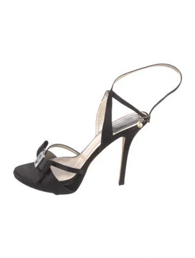 Pre-owned Dior Satin Slingback Sandals In Black