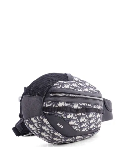 Pre-owned Dior Scarab Bag Oblique Canvas And Leather Backpack In Blue