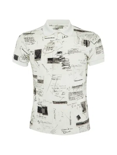 Pre-owned Dior Scrapbook-print Cotton Polo Shirt In Neutral