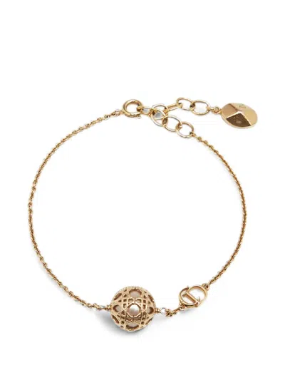 Pre-owned Dior Secret Cannage Faux Pearl Bracelet In Gold