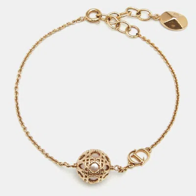 Pre-owned Dior Secret Cannage Faux Pearl Rose Gold Tone Bracelet