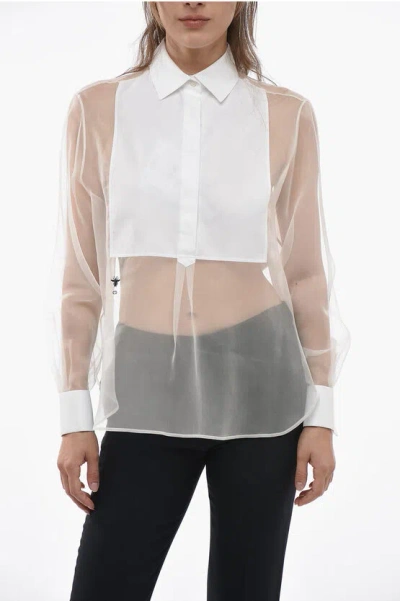 Dior See-through Silk Shirt With Embroidered Logo In White