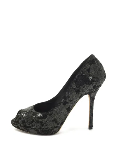 Pre-owned Dior Sequi-embellishment Peep-toe Pumps In Black