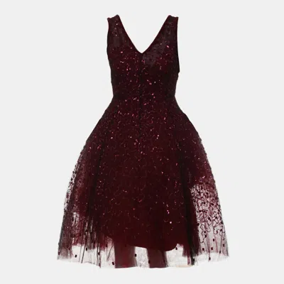 Pre-owned Dior Sequin Mesh Sleeveless Dress In Red