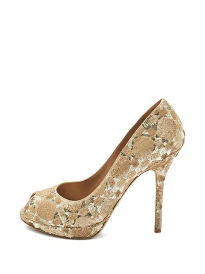 Pre-owned Dior Sequin Peep-toe Pumps In Neutral