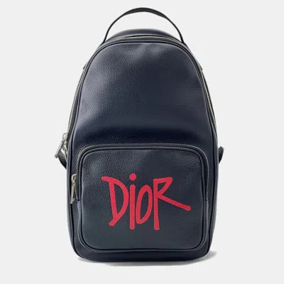 Pre-owned Dior Shawn Stssy Collaboration 2020 Cross Body Bag Navy/black/red Leather