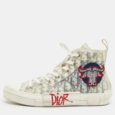 Pre-owned Dior Shawn Stussy B23 Size 45 Transparent/grey Oblique Mesh And Pvc 'ox Head Embroidery Patch' High Top S