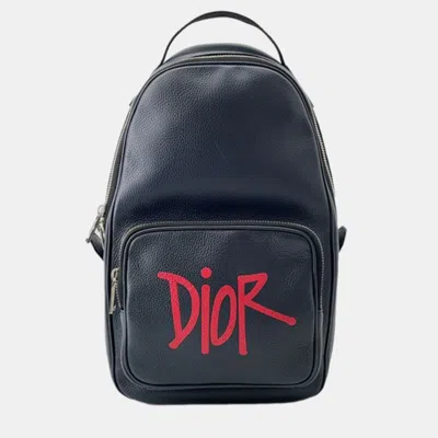 Pre-owned Dior Shawn Stussy Grained Calfskin Year Of The Ox Sling Bag In Blue