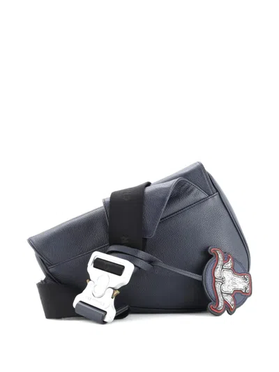 Pre-owned Dior Shawn Stussy Saddle Printed Leather Crossbody Bag In Blue