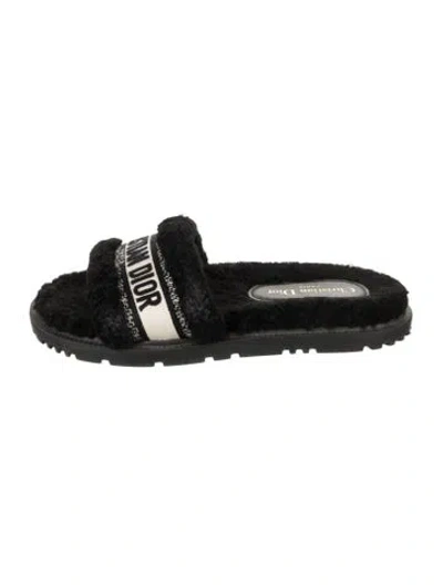 Pre-owned Dior Shearling Graphic Print Slides In Black
