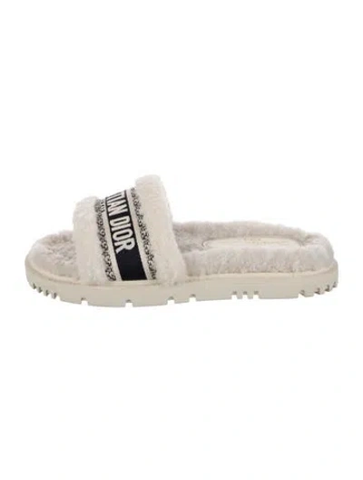 Pre-owned Dior Shearling Graphic Print Slides In Neutral