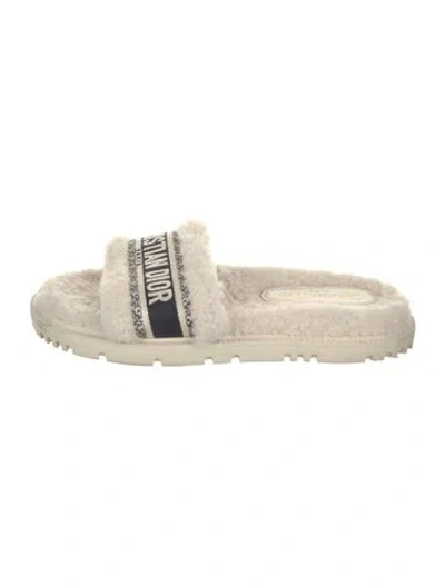 Pre-owned Dior Shearling Graphic Print Slides In Neutrals