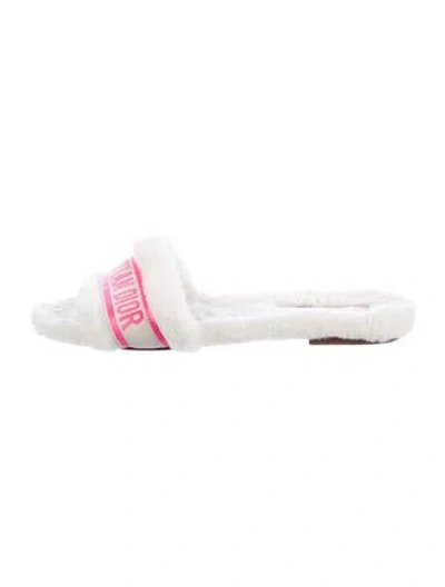 Pre-owned Dior Shearling Graphic Print Slides In Neutrals