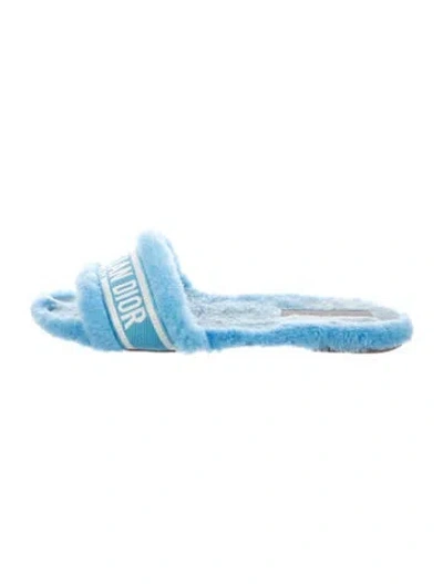 Pre-owned Dior Shearling Graphic Print Slippers In Blue