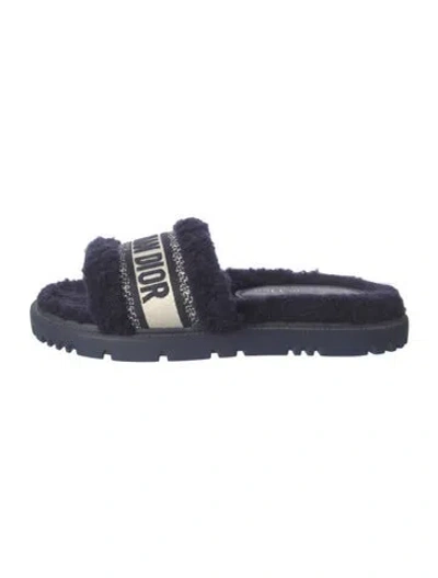 Pre-owned Dior Shearling Printed Slides In Blue