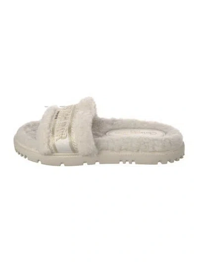 Pre-owned Dior Shearling Slides In White