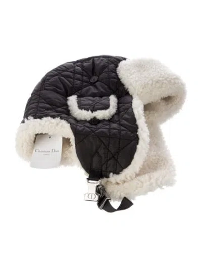 Pre-owned Dior Sheep Fur Trapper Hat In Black