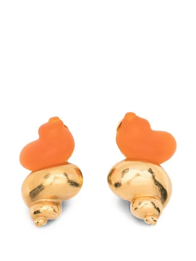 Pre-owned Dior Shell-shaped Clip Earrings In Gold